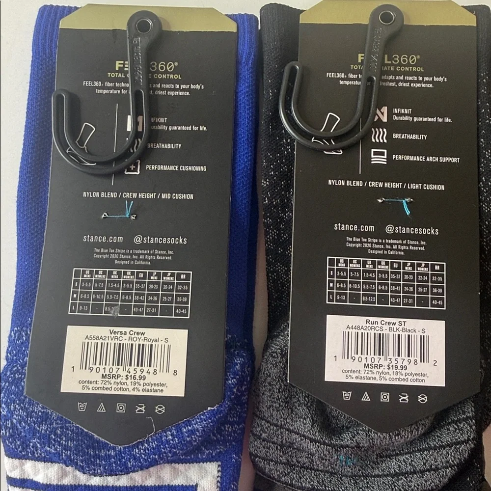 Stance Assortment of 4 Pairs of Performance Crew Socks Size Small